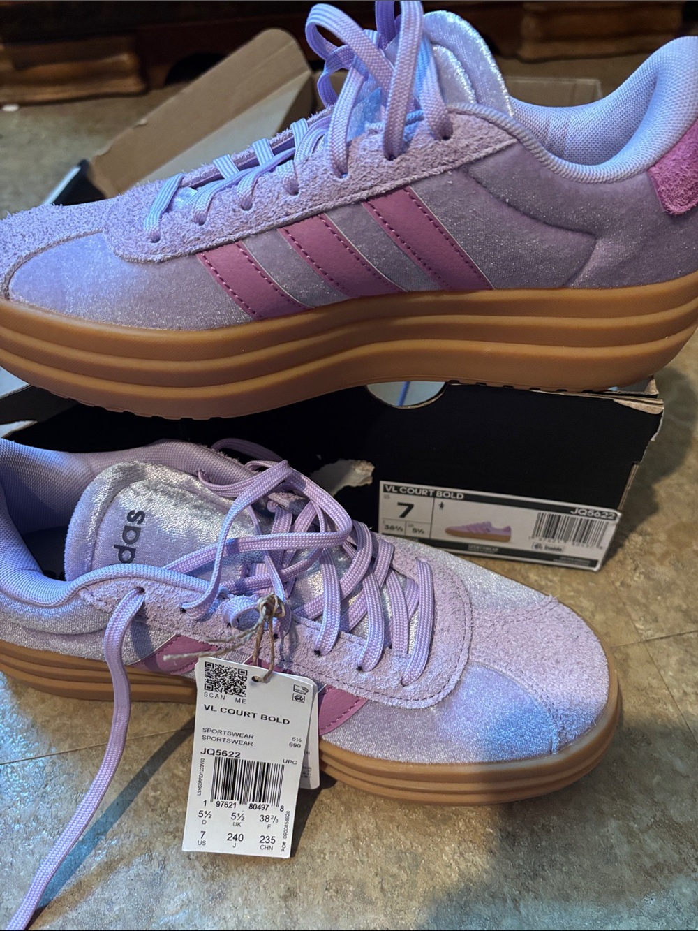 New Adidas VL Court Bold Platform Sneakers - Lavender Pink 7